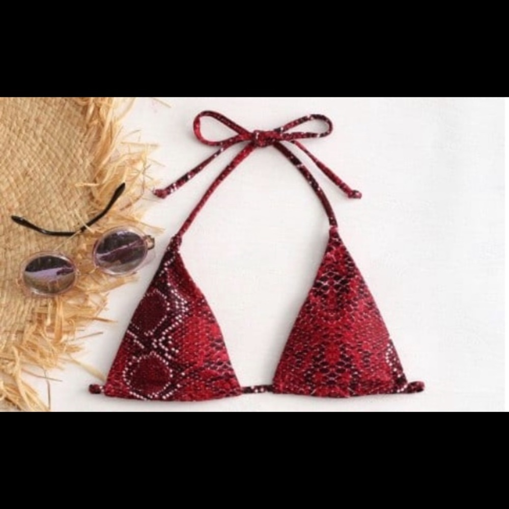 Red snakeskin bikini top